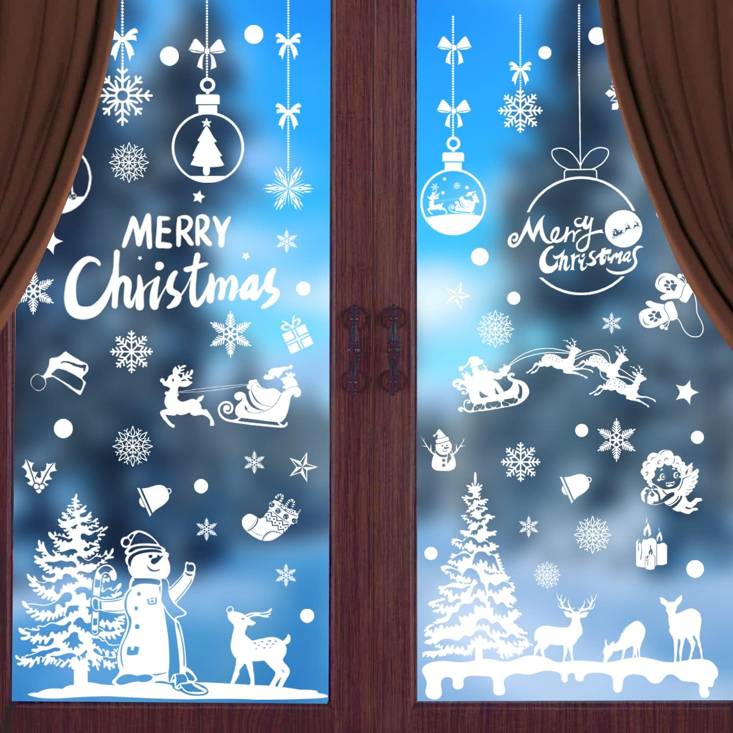 Calcomanías de decoración de ventanas de Navidad, 9 hojas de Navidad para ventana, calcomanías de Navidad estáticas copos de nieve (Navidad)