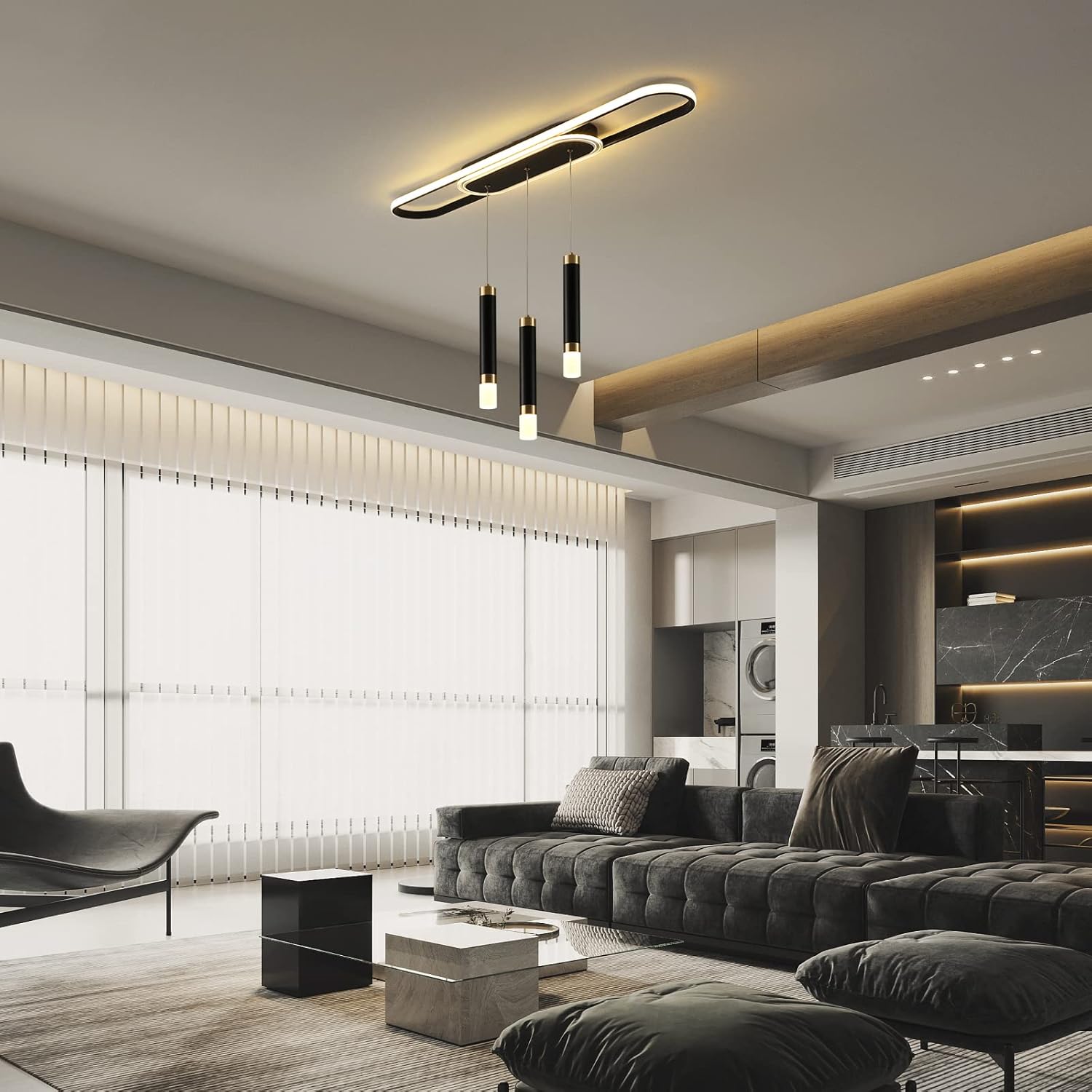Jaycomey Lámpara LED moderna, lámpara colgante de techo de acrílico regulable de 3 luces con control remoto, lámpara de comedor interior para