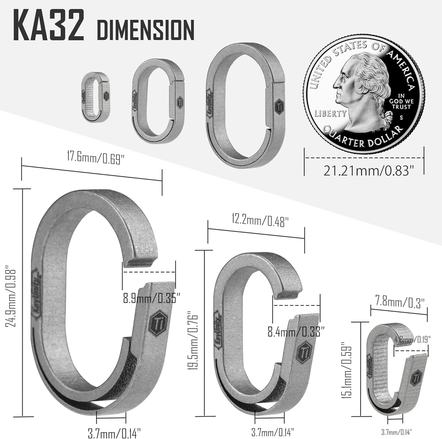KeyUnity Mini Split Key Ring Quick Release Key Organizer, Titanium Carabiner Keychain Liner for Connecting Home Car Keys