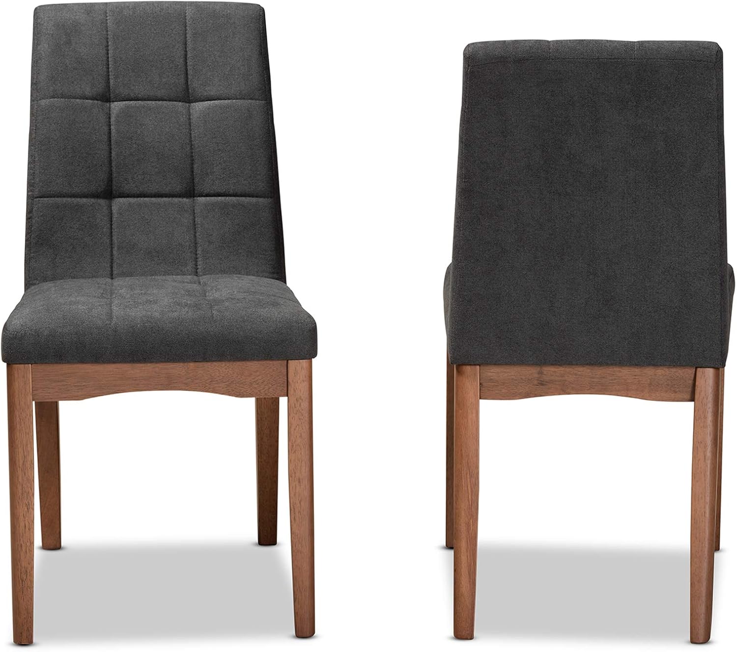 Baxton Studio Tara – Juego de sillas de comedor de 2 piezas con acabado de madera gris oscuro de transición y tapizada de tela gris oscuro