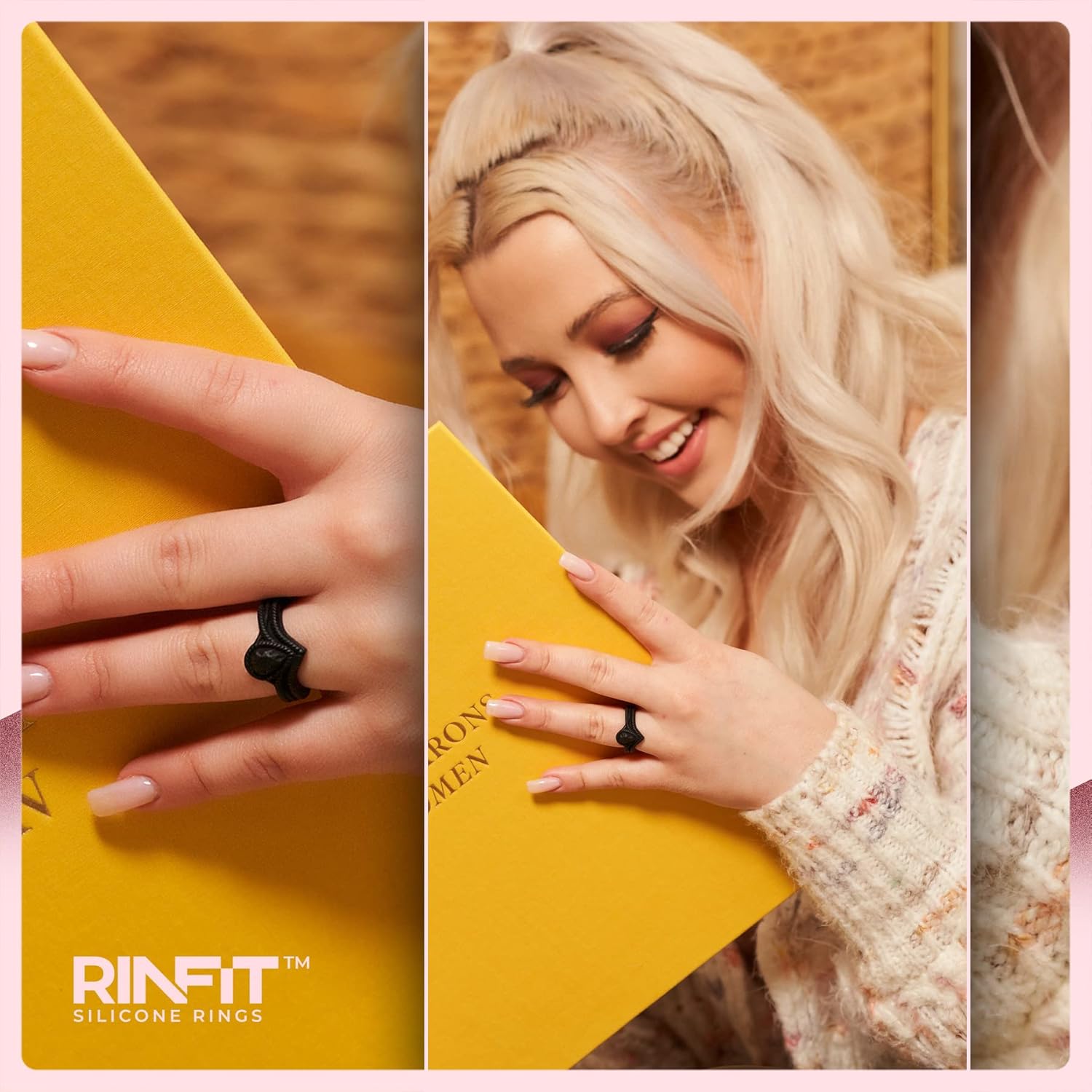 Rinfit – Anillos de silicona para mujer, anillos de boda de goma, alianzas de silicona, colección Pear Diamond