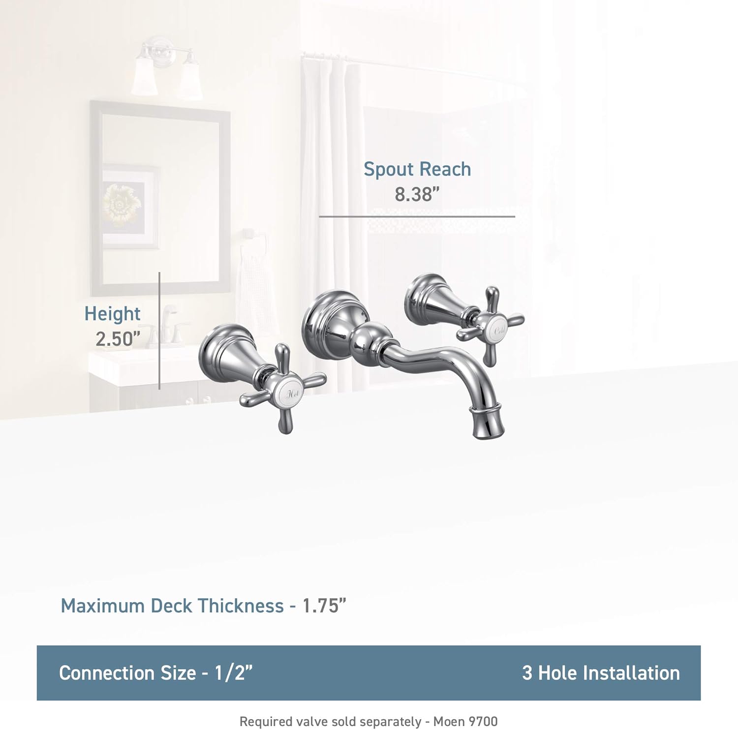 Moen TS42112BN-9700 Weymouth – Grifo de baño de dos manijas de arco alto con válvula, níquel cepillado