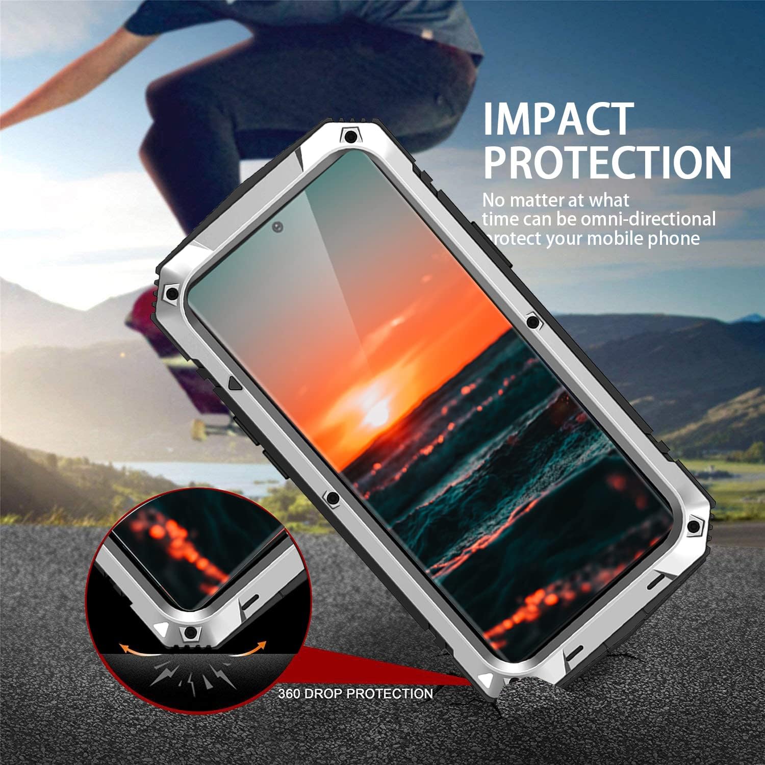 Funda de metal para Samsung S22 Ultra 5G con protector de pantalla con función atril, resistente armadura militar duradera, cuerpo completo,