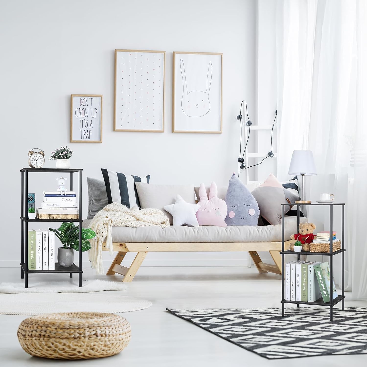 melos Estantería de 3 niveles, estantería clásicamente alta, organizador de almacenamiento, estante moderno para dormitorio, sala de estar y oficina
