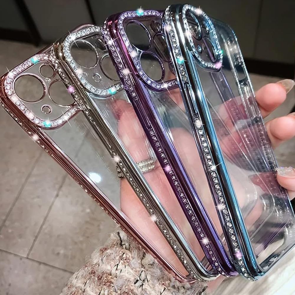 Casechics Funda compatible con iPhone, funda de lujo con purpurina brillante de diamante electro chapado en el borde del borde de cuerpo completo,