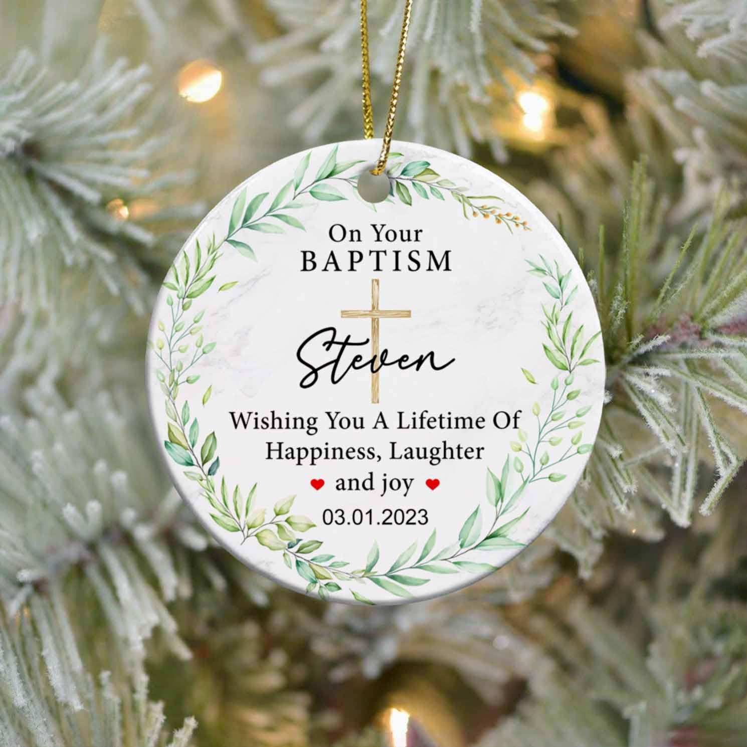 Adorno de cerámica de Navidad con texto en inglés On Your Bautismo, adorno personalizado de bautismo, recuerdo de bautizo, adorno de cerámica