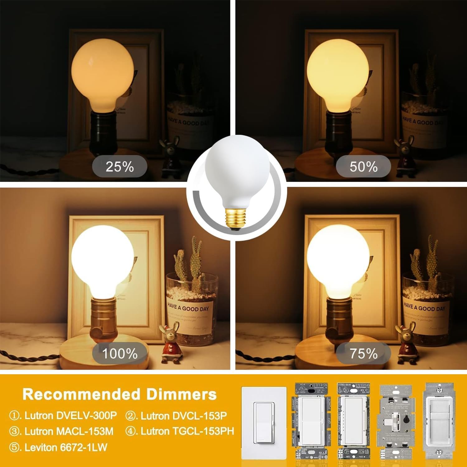 LVYE Bombilla LED G25 con base E26 de porcelana de ópalo mate, color blanco suave, 3000 K, regulable, Edison 6 W, 600 lúmenes, equivalente a 60