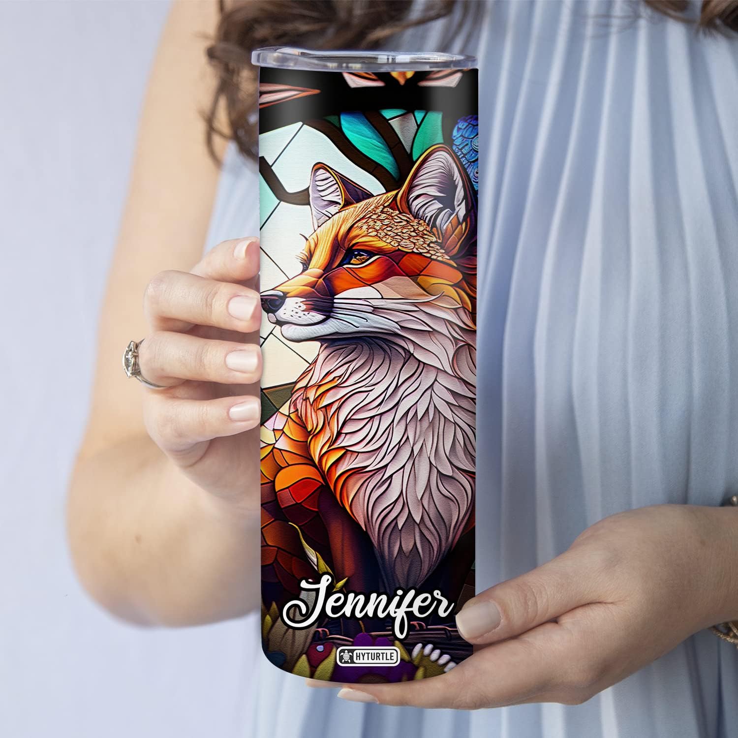 Hyturtle Vaso delgado de zorro personalizado, regalos de cumpleaños, día de la madre para amantes de los zorros, regalos de zorro para mujeres,