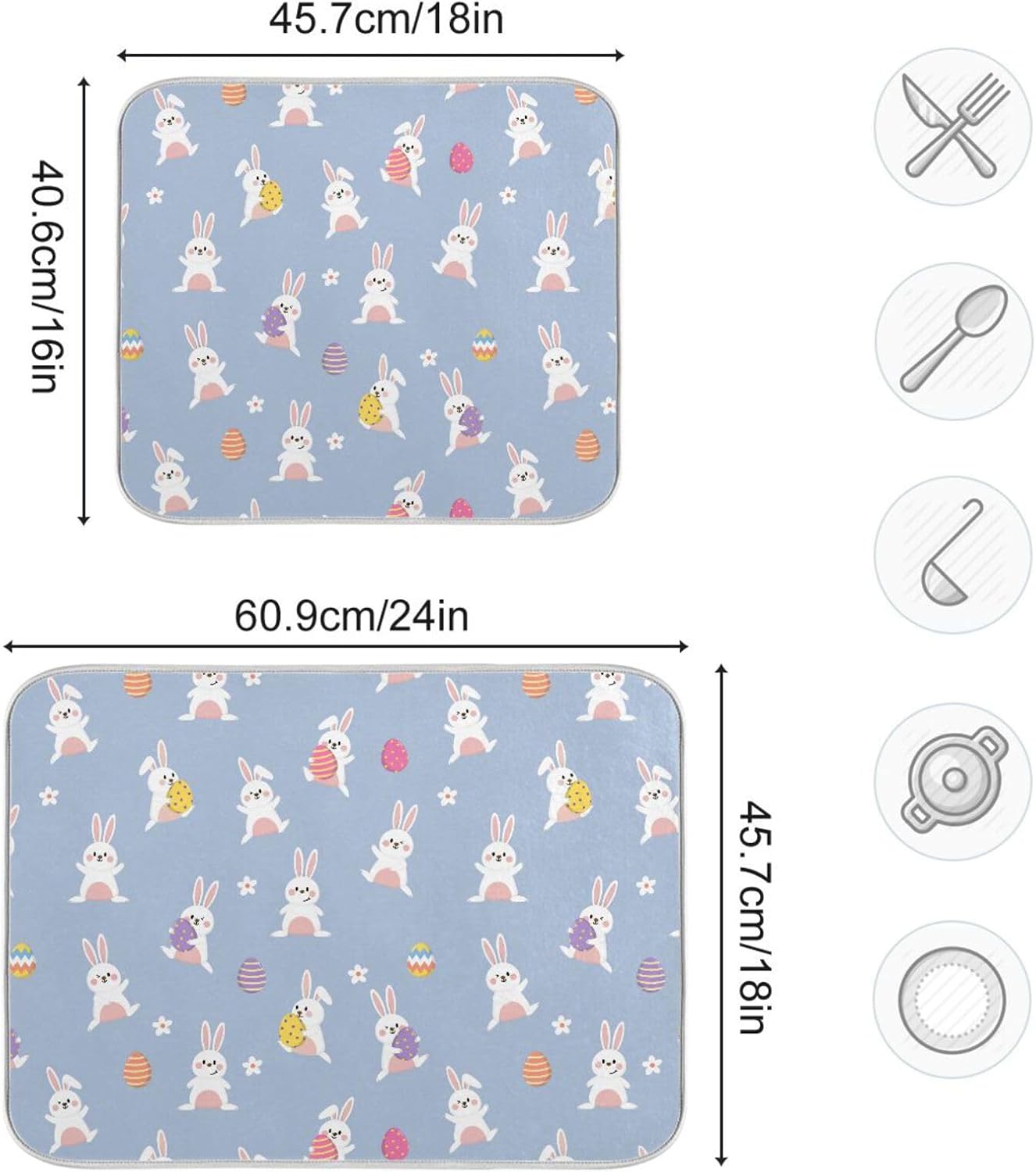 Happy Bunny Easter Eggs Dish Mat Washnable Absorbent Kitchen Mat Counter Dry Matt Tapete Para Cocina 16” x 18”