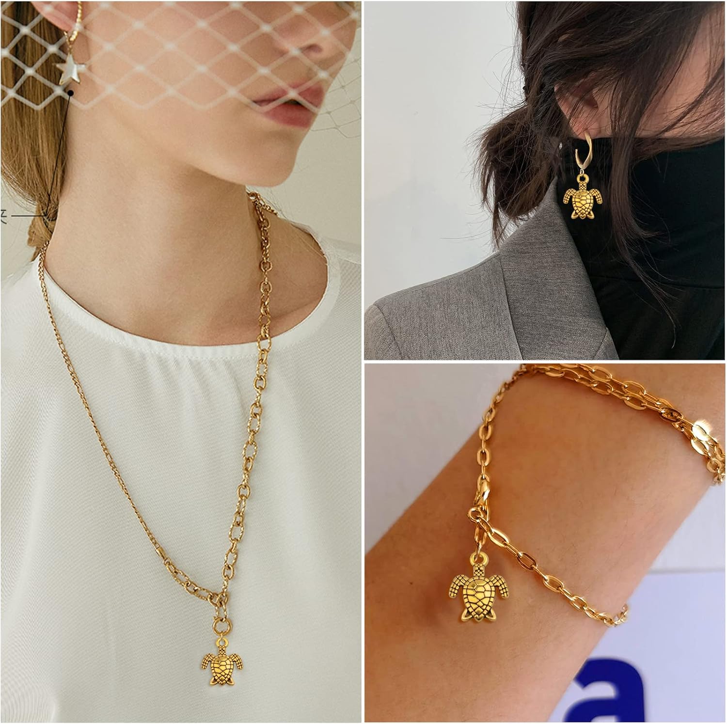 60 dijes chapados en oro de tortuga marina de aleación, animales, tortuga, colgantes, suministros para manualidades, collares, pulseras, joyería,