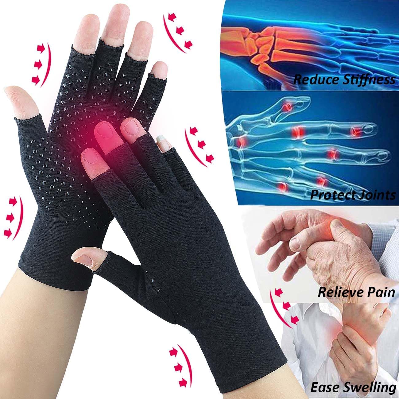 2 pares de guantes de artritis para dolor, guantes de compresión sin dedos para túnel carpiano, osteoartritis, articulación, escribir, conducir,