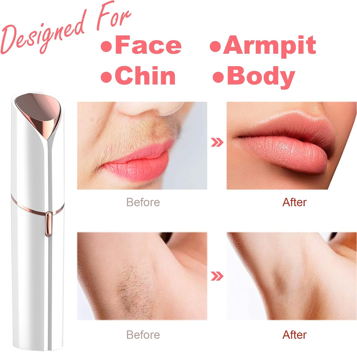 Removedor de vello facial, afeitadora para mujeres, recargable por USB, IPX6, impermeable, para labios, cuerpo, brazos, bigotes, pelusa y barbilla