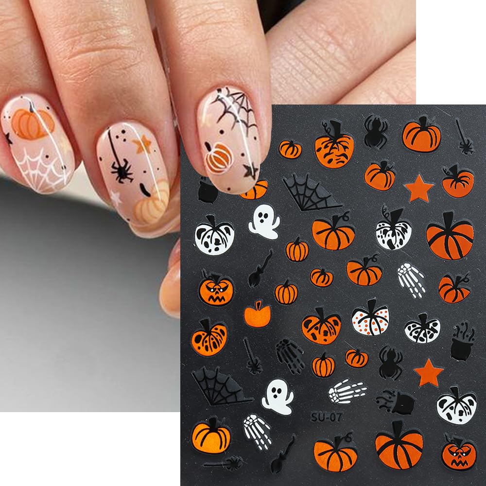 8 hojas de calcomanías de uñas de Halloween para arte de uñas, LPOODDNU de Halloween, calcomanías de uñas autoadhesivas 3D, suministros de arte de