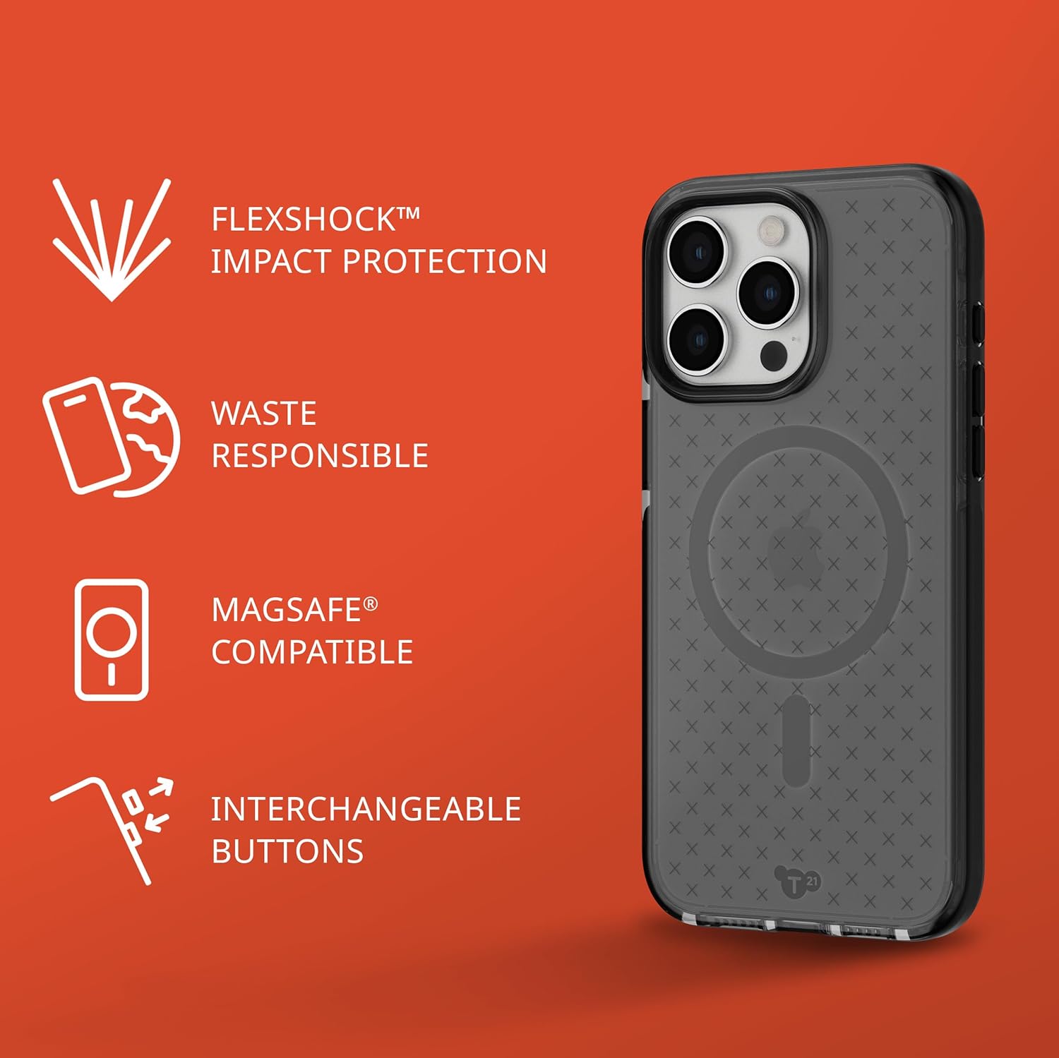 Tech21 Evo Check – Funda para iPhone 15 Pro Max, compatible con MagSafe, funda de protección contra impactos, color ahumadonegro