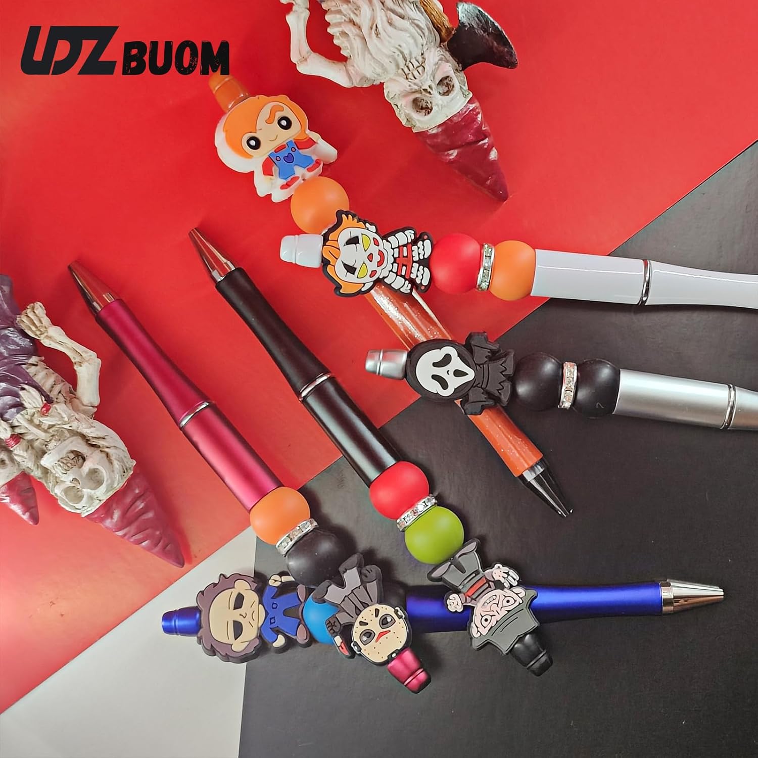 LDZBUOM 11 bolígrafos de rol de película de terror, novedosos bolígrafos de terror espeluznantes de Halloween para la escuela, suministros de