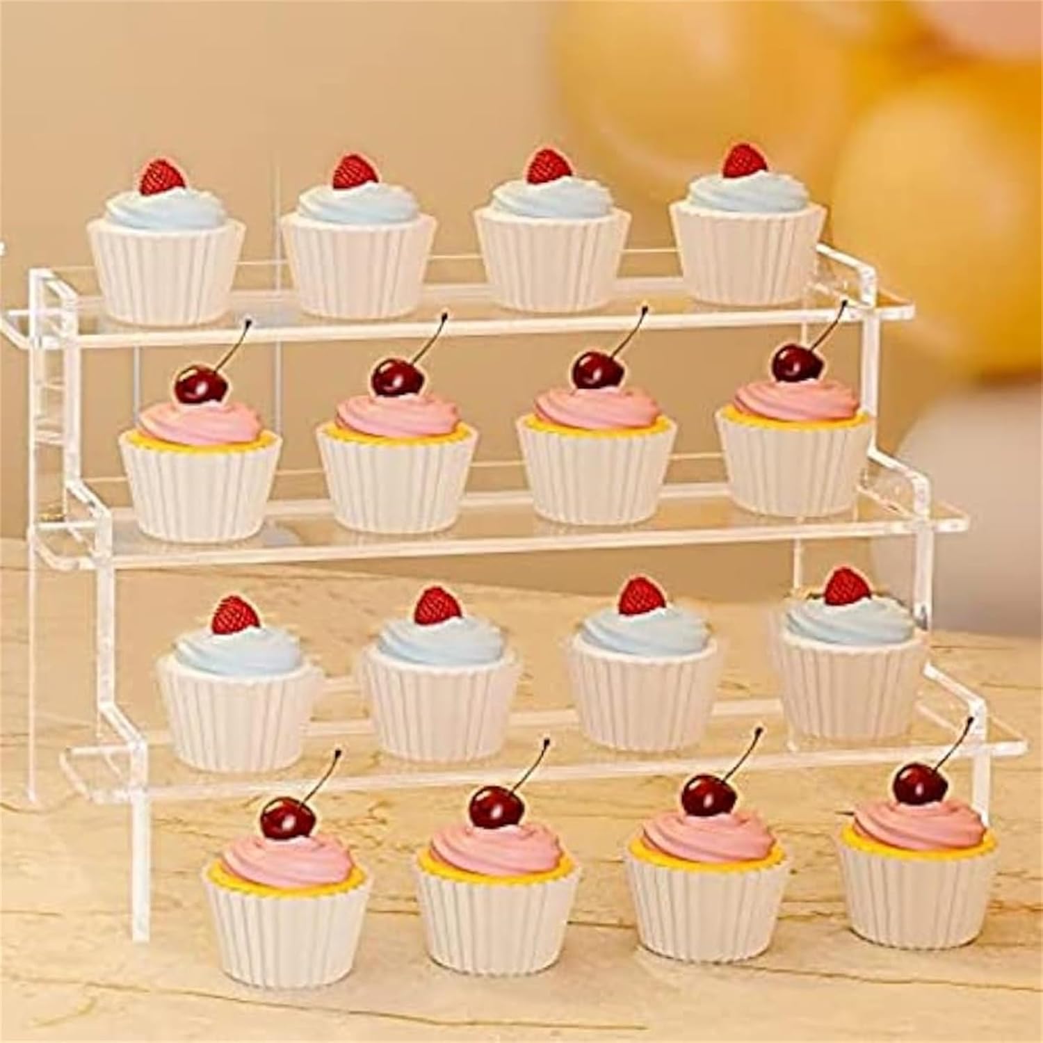 Estante rectangular de exhibición de acrílico de 3 niveles, estante transparente de escritorio de 7.28 pulgadas, cupcakes, perfume, muñecas de