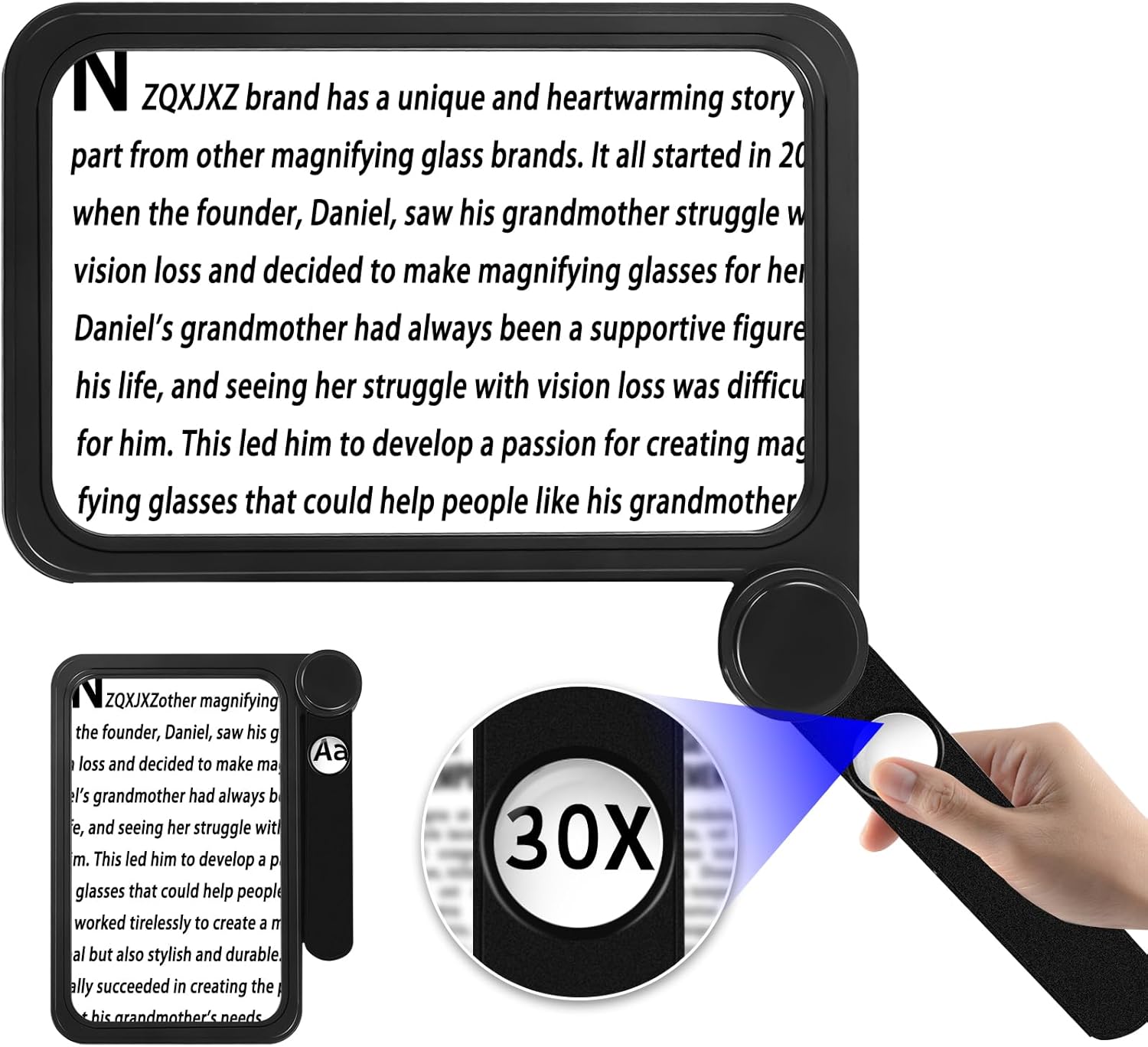NZQXJXZ Lupa grande de 30 x 5 veces para leer página de libro completa, lupa plegable de mano para personas mayores, lectura de periódicos, libros,