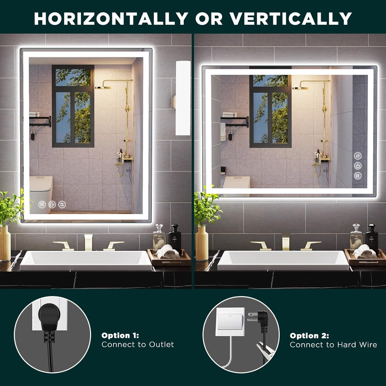 Espejo de baño LED para pared, espejo inteligente de 28 x 36 pulgadas con luces, espejos de pared delanteros y retroiluminados, certificación UL,