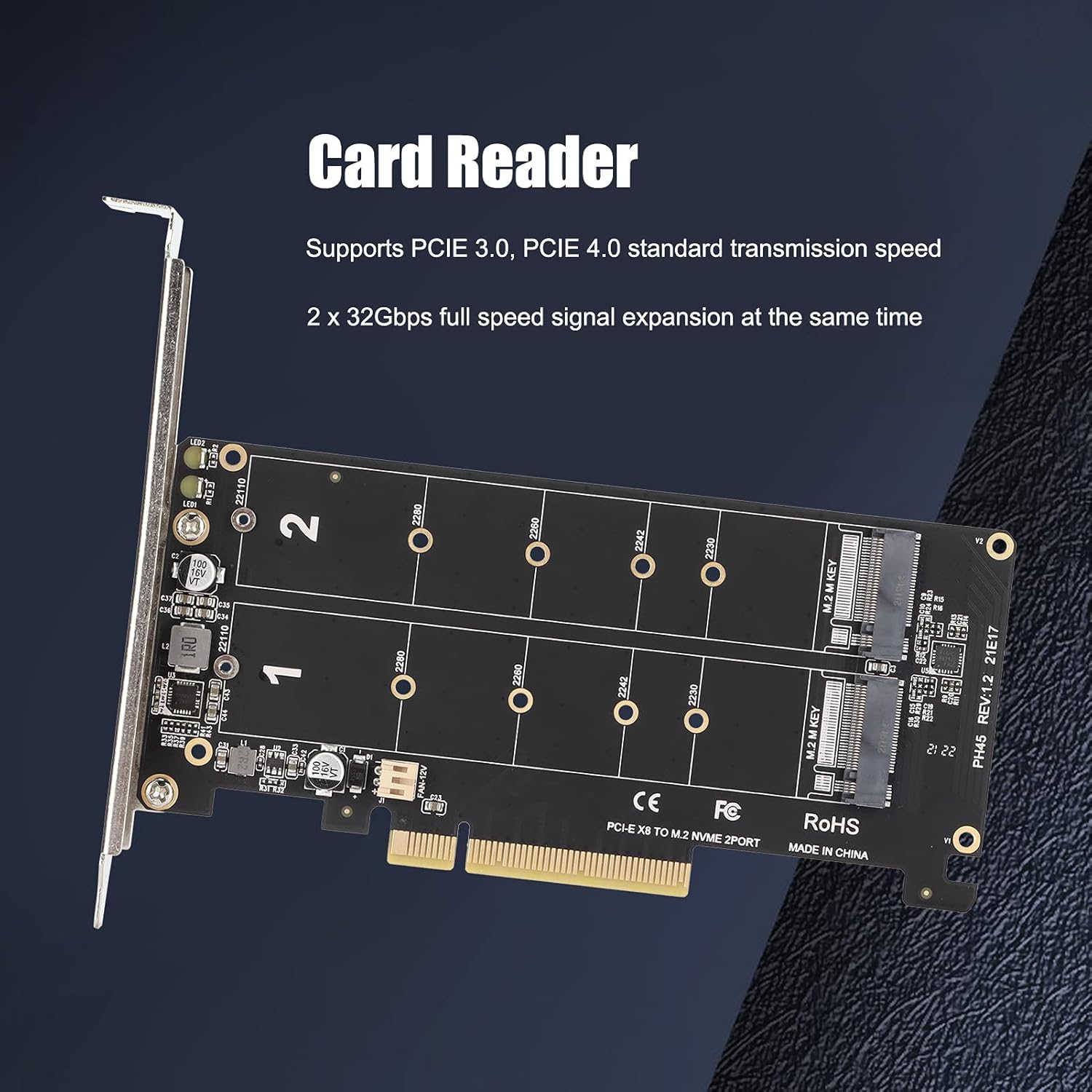 Tarjeta adaptadora dual M.2 NVMe SSD, PCIE X8 M, compatible con tarjeta de llave 2 X4 NVME SSDM.2 PCIE, 2 tarjetas de expansión de 32 Gbps para PC