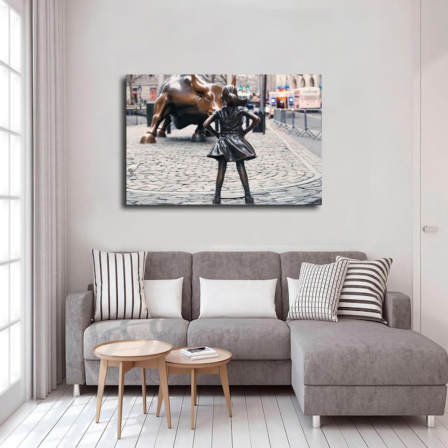Wall Street – Póster impreso de estatuas de toro de carga de niña sin miedo, arte en lienzo y arte de pared, póster moderno para dormitorio familiar