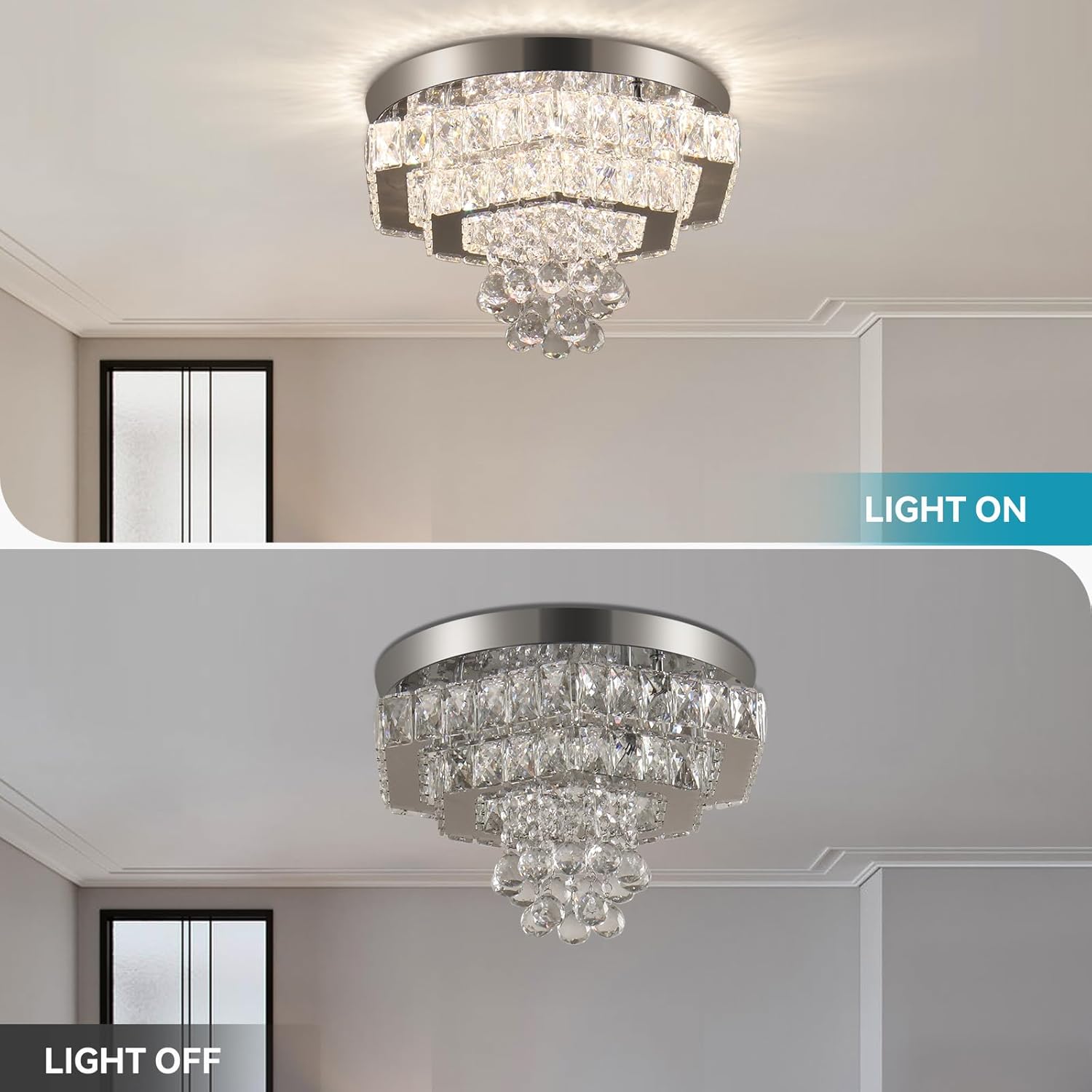 Finktonglan Moderna lámpara de techo LED de cristal regulable de 2 capas de montaje empotrado, lámpara de techo de acero inoxidable para sala de