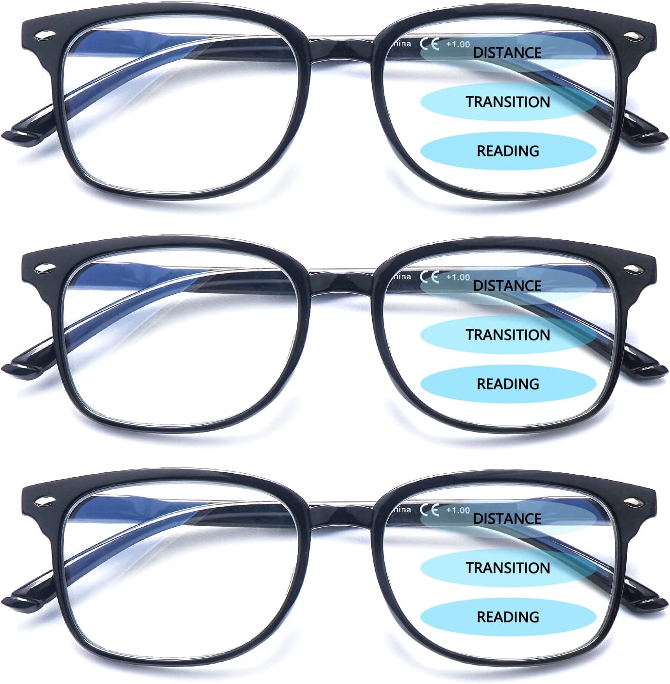 STASTEND Gafas de lectura progresivas multifocales antiluz azul para mujeres y hombres, marco de anteojos de moda