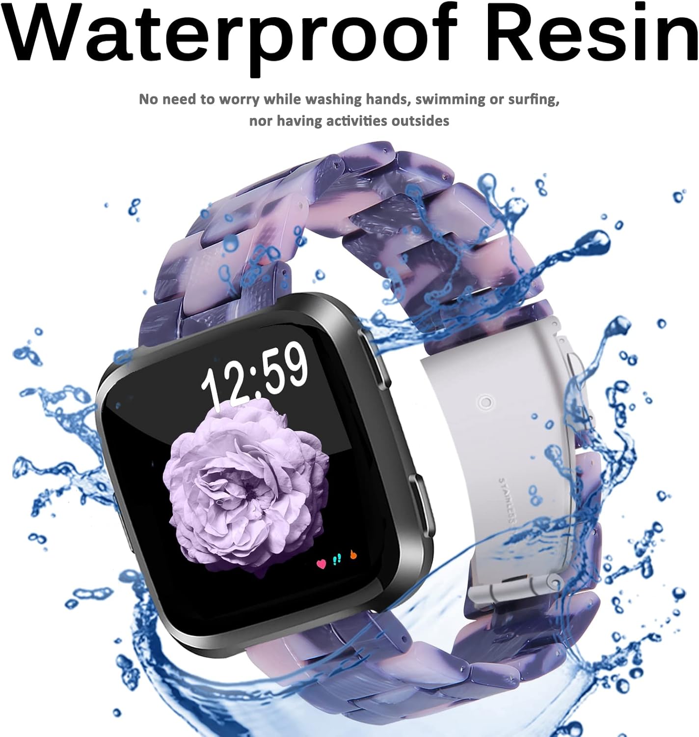 Miimall Compatible con Fitbit VersaVersa 2Versa LiteSE, correa de resina elegante y ligera de acero inoxidable, correa de repuesto para Fitbit