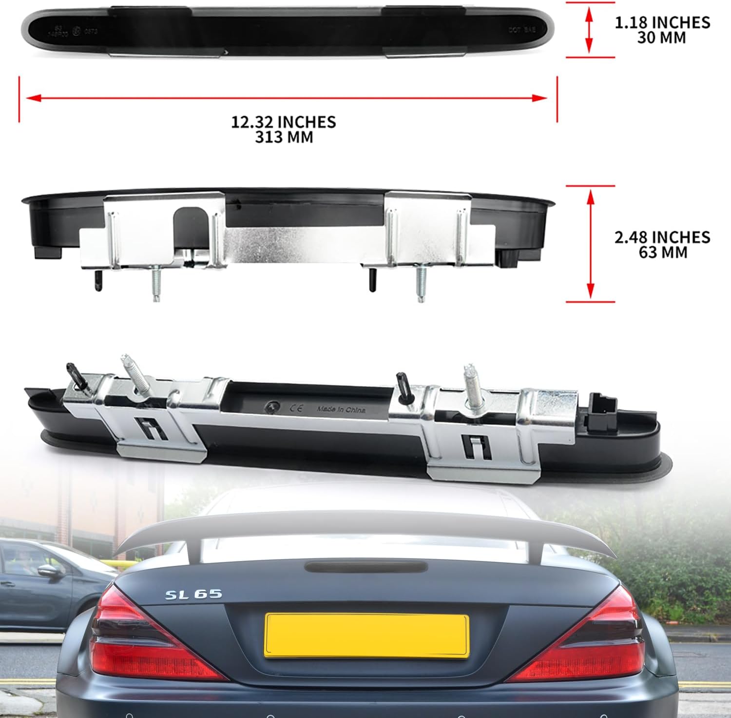 NSLUMO Tercera luz de freno LED de repuesto para Mercedes R230 2007-2012 Benz SL550 AMG 2003-2006 SL500 SL55 AMG Tira roja LED 3er centro de freno