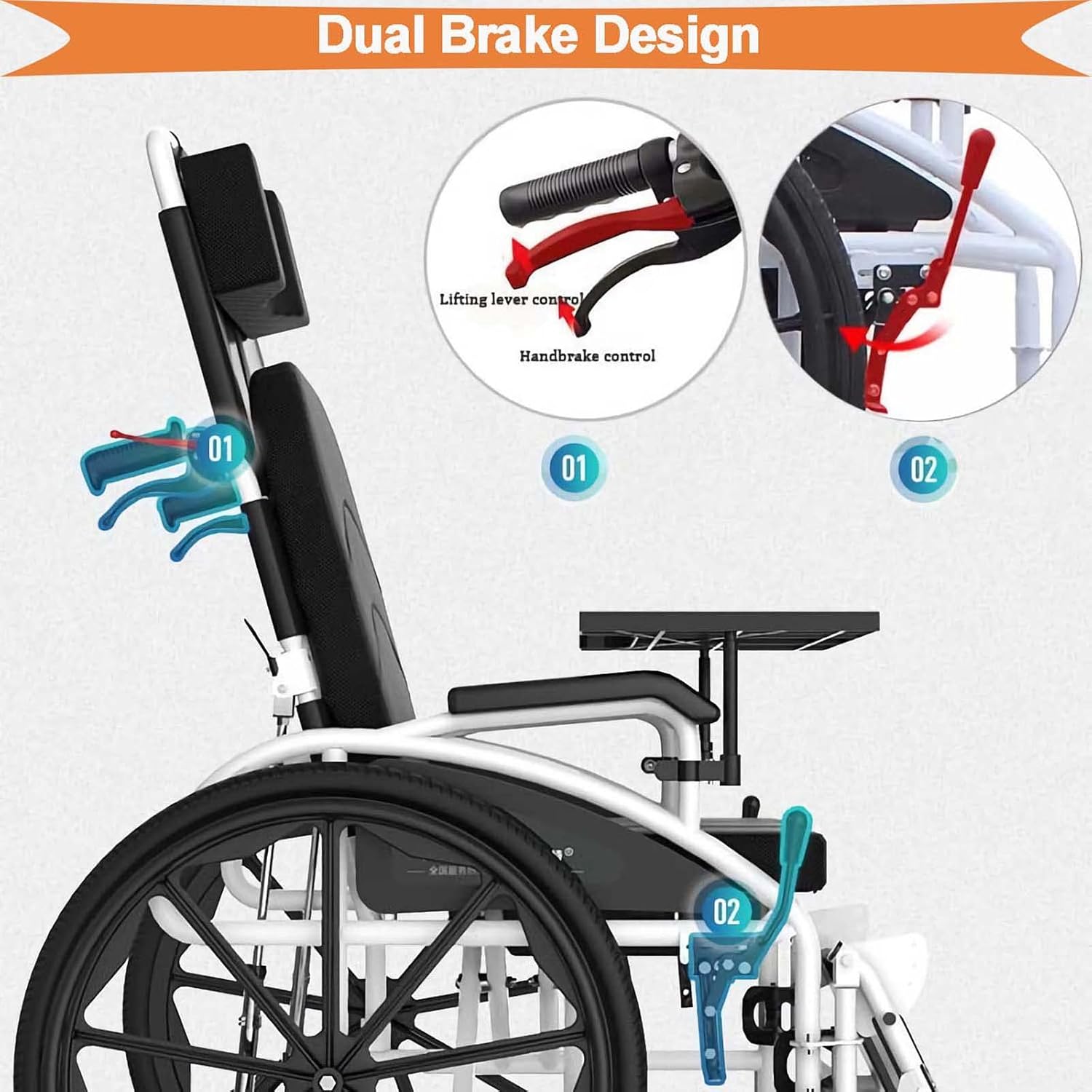 Silla de ruedas reclinable completa para adultos, sillas de ruedas plegables ligeras, respaldo alto y reposacabezas extraíbles, silla de ruedas