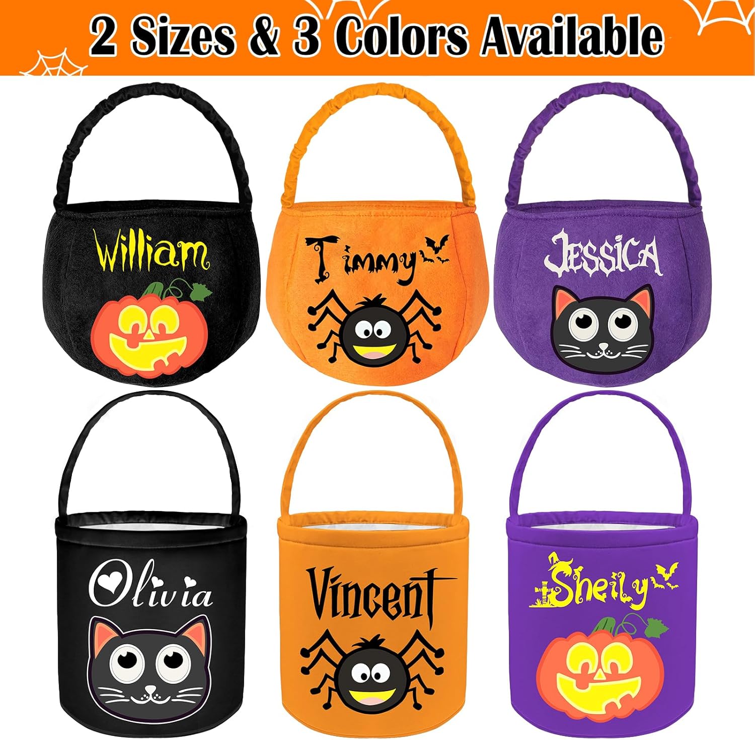 Bolsas de Halloween personalizadas para truco o trato con nombre, cesta de Halloween personalizada para niños y niñas, Naranja, Personalizar