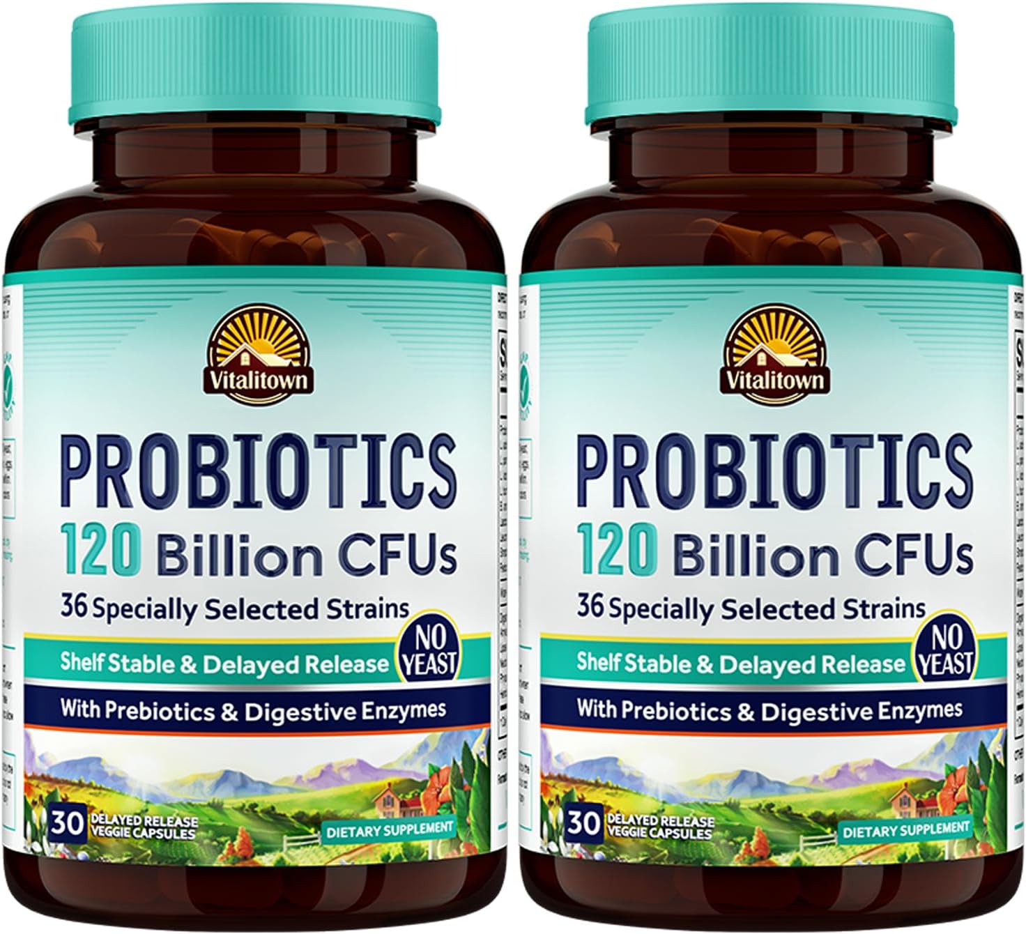 VITALITOWN Probióticos 120 mil millones de UFC  36 cepas, con prebióticos y enzimas digestivas para hombres y mujeres  Estable en conservación