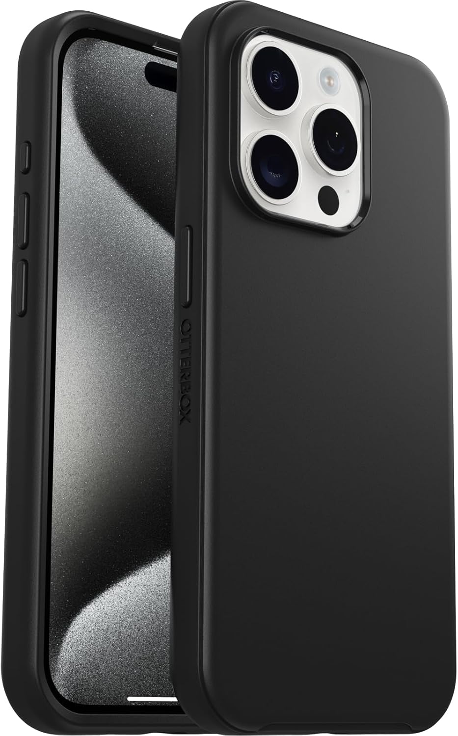 OtterBox Funda para iPhone 15 Pro (solamente) de la serie Symmetry – NEGRO, ultra elegante, compatible con carga inalámbrica, bordes elevados que