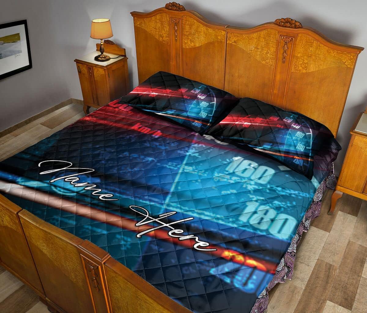 OhaPrints Juego de ropa de cama y fundas de almohada con nombre personalizado de coche de carreras, juego de ropa de cama y funda de almohada, juego