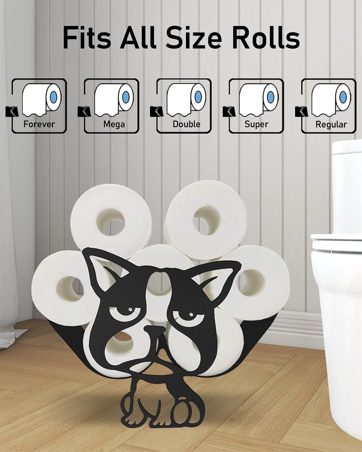 Gojoamoy Bulldog Soporte de almacenamiento de papel higiénico, decoración de animales de metal, decoración de baño, organizador independiente para