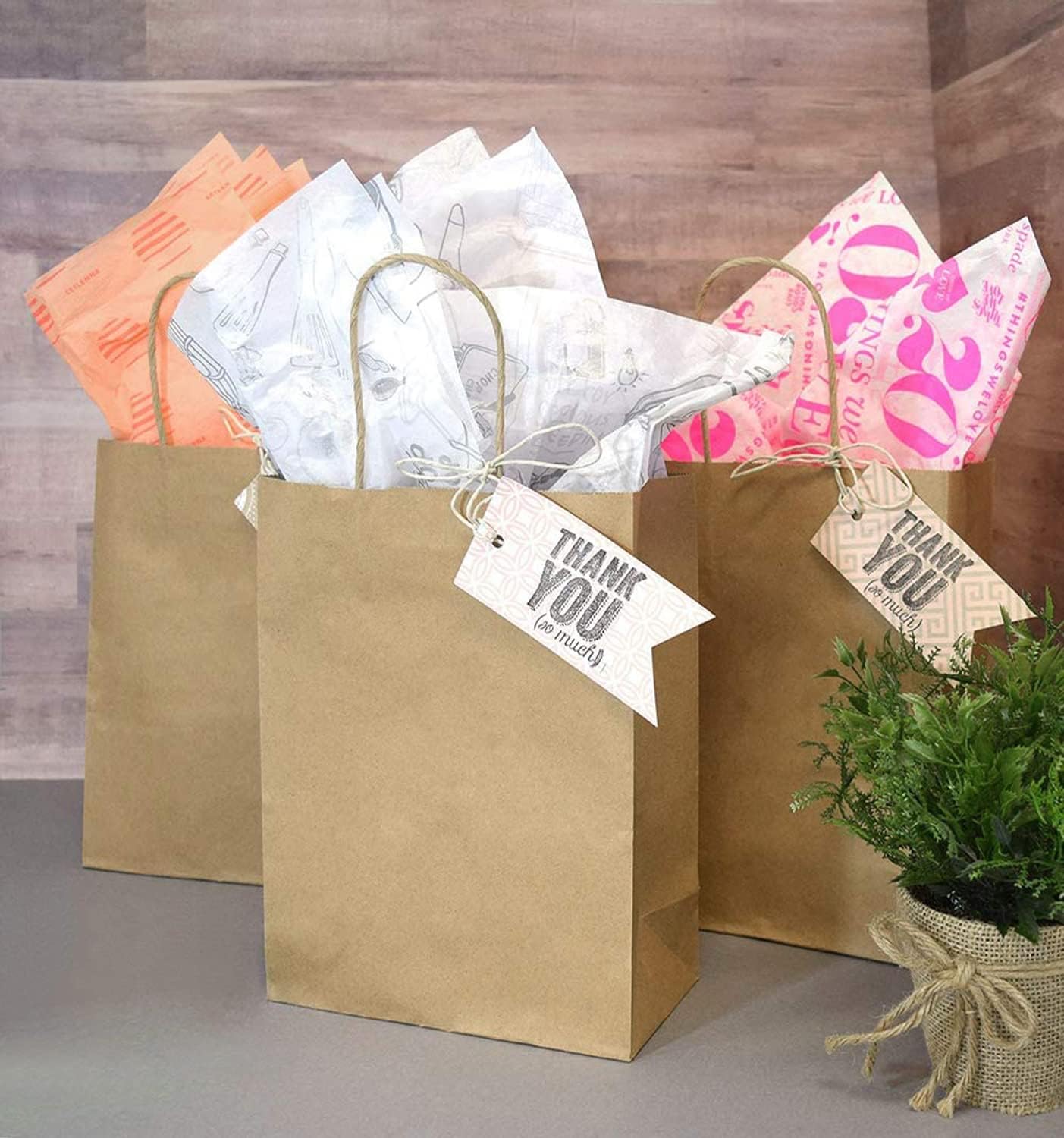 CAYUENG Bolsas de papel kraft de 10 x 5 x 13 pulgadas, 100 bolsas de regalo marrones con asas, bolsas de papel liso para compras, bolsas de papel