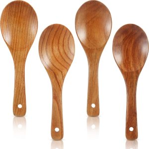 Juego de 4 cucharas de madera de 9 pulgadas para cocinar, servir ensalada, remover sopa, arroz, resistencia al calor antiadherente, fácil de usar Juego de 4 cucharas de madera de 9 pulgadas para cocinar, servir ensalada, remover sopa, arroz, resistencia al calor antiadherente, fácil de usar