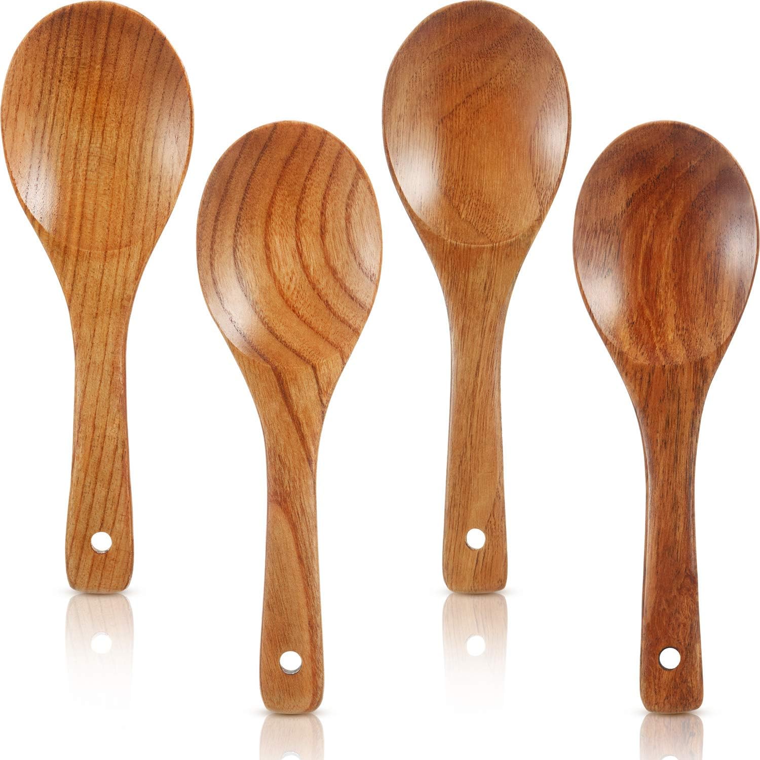 Juego de 4 cucharas de madera de 9 pulgadas para cocinar, servir ensalada, remover sopa, arroz, resistencia al calor antiadherente, fácil de usar