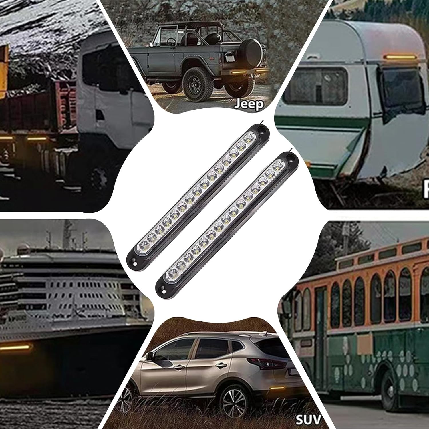ZKFAR 2 barras de luz LED de freno para automóvil con 15 bombillas, 9.8 pulgadas x 1.1 pulgadas, impermeables, luces traseras de camión, lámparas