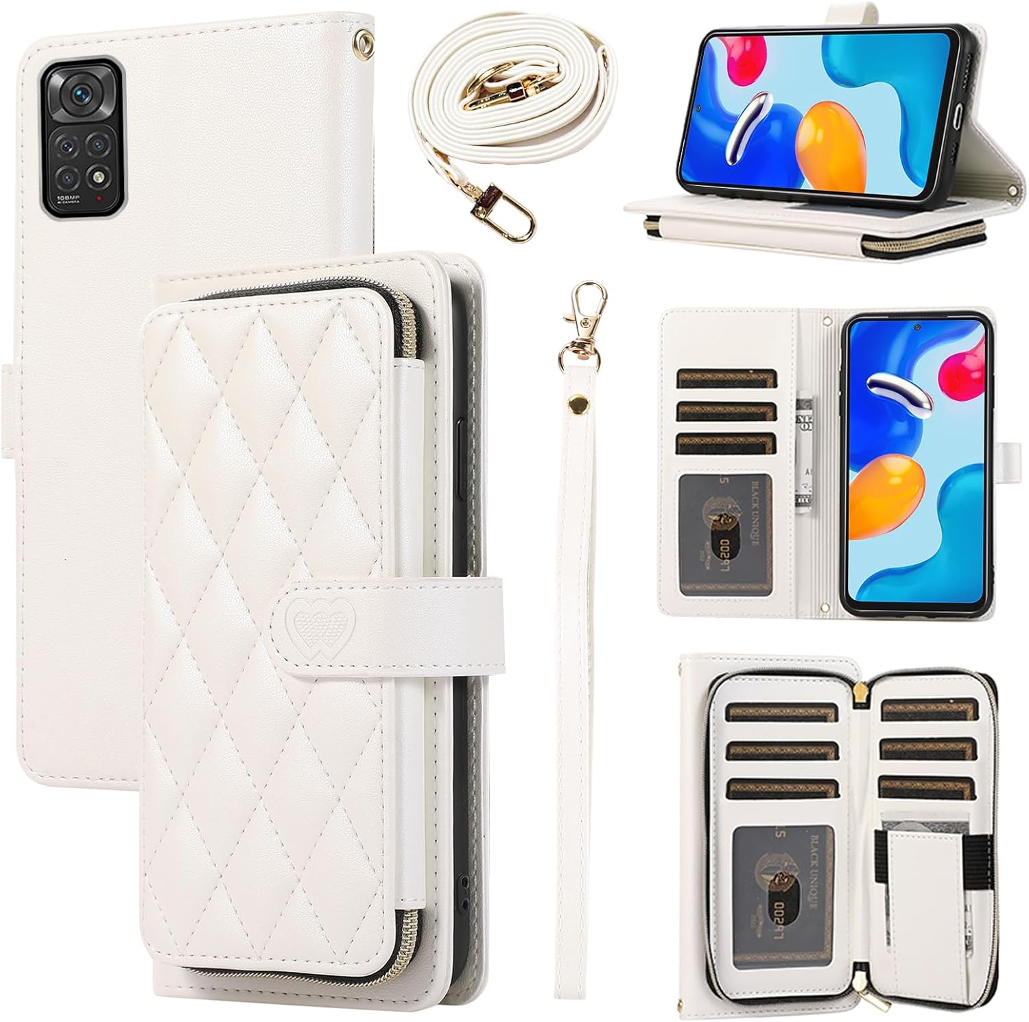 Furiet Funda tipo cartera para Xiaomi Redmi Note 11S11 4G con correa para la muñeca, correa de hombro cruzada, funda de cuero sintético de lujo para