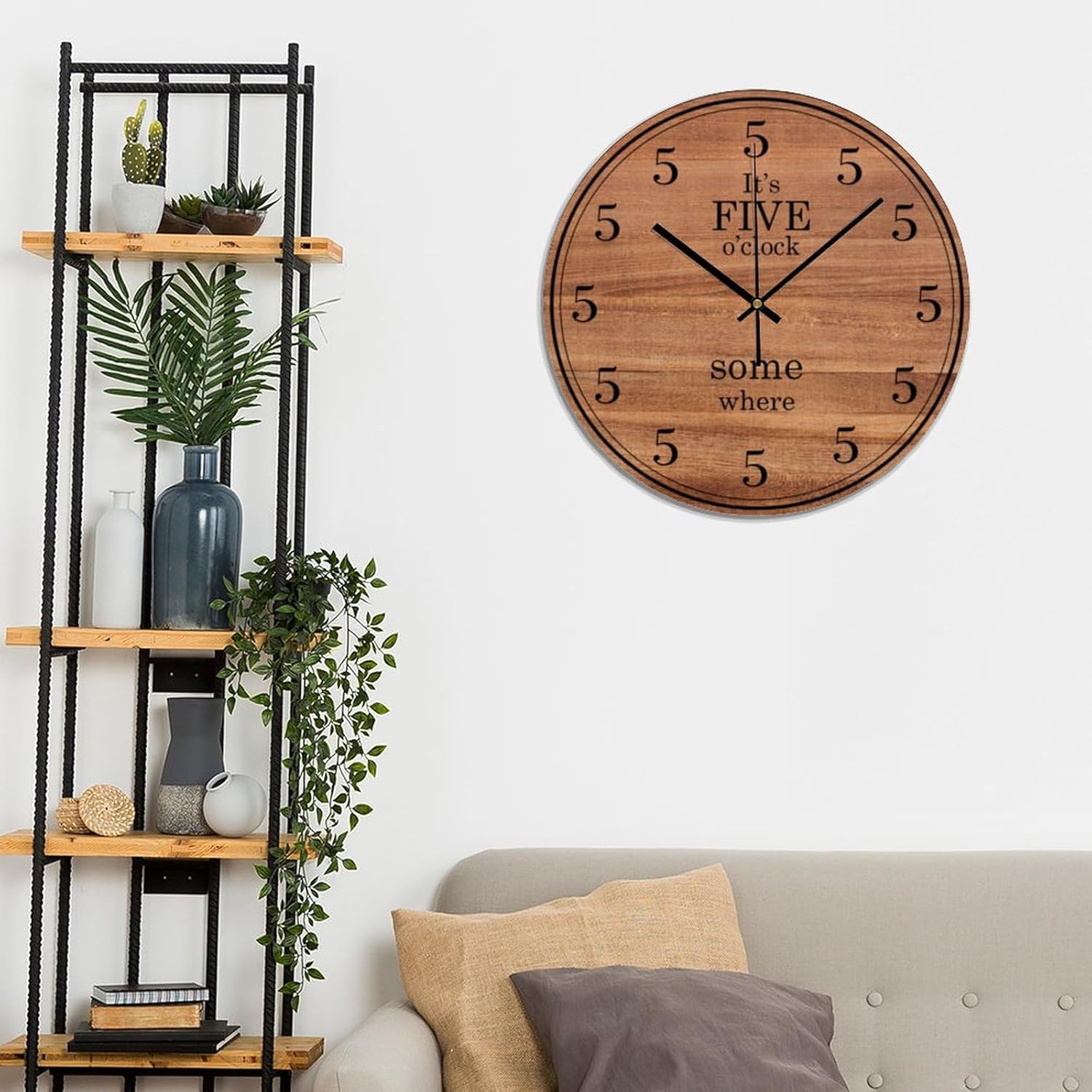 Reloj de pared de PVC con texto en inglés “Its Five O’clock Somewhere”, reloj de pared colgante de tipografía de 10 pulgadas con poste de impresión