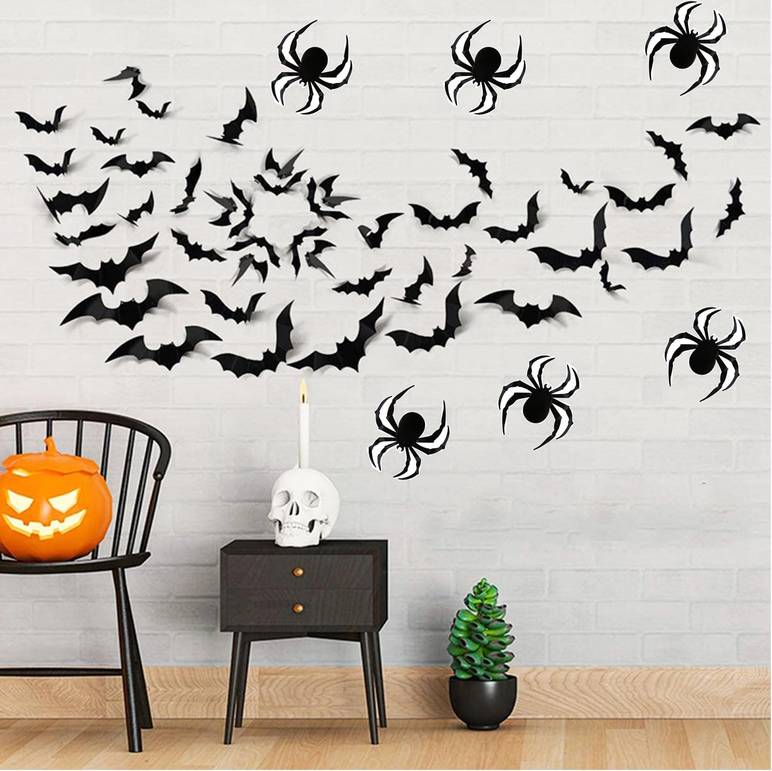 72 decoraciones de Halloween, 60 murciélagos de decoración de Halloween con 12 arañas, decoración de pared de murciélagos 3D, 4 tamaños diferentes,