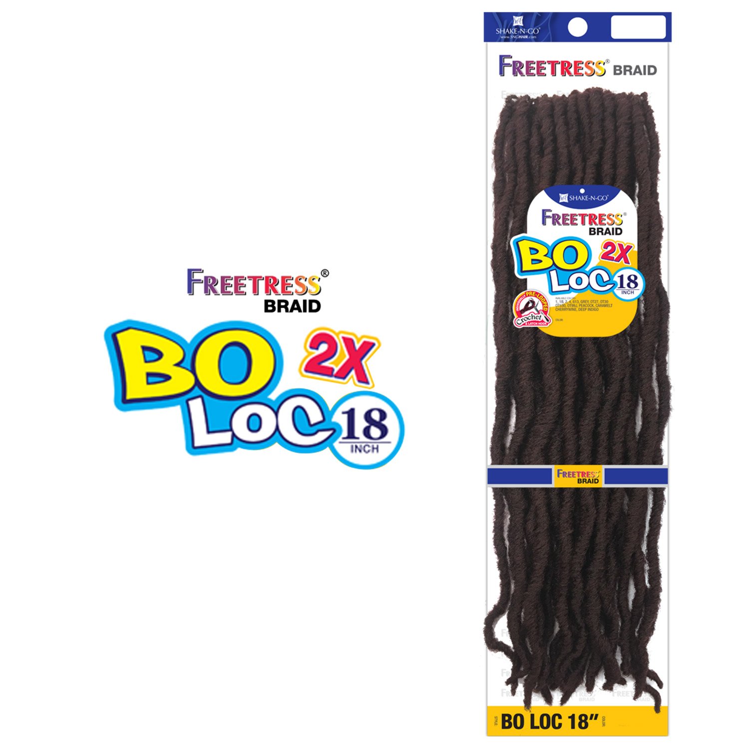 FreeTress – Trenzas de ganchillo de pelo sintético FreeTress 2X Bo Loc de 18 pulgadas (paquete de 4, 1B)