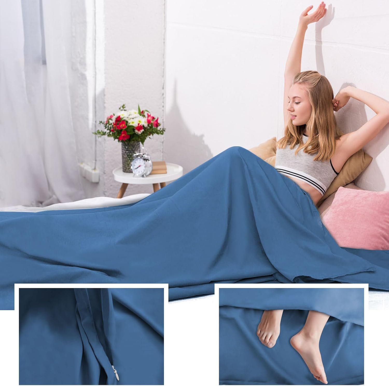 Forro para saco de dormir, sábana de viaje y saco de dormir para adultos, sábanas de camping, saco de dormir de viaje para mochileros, hoteles y