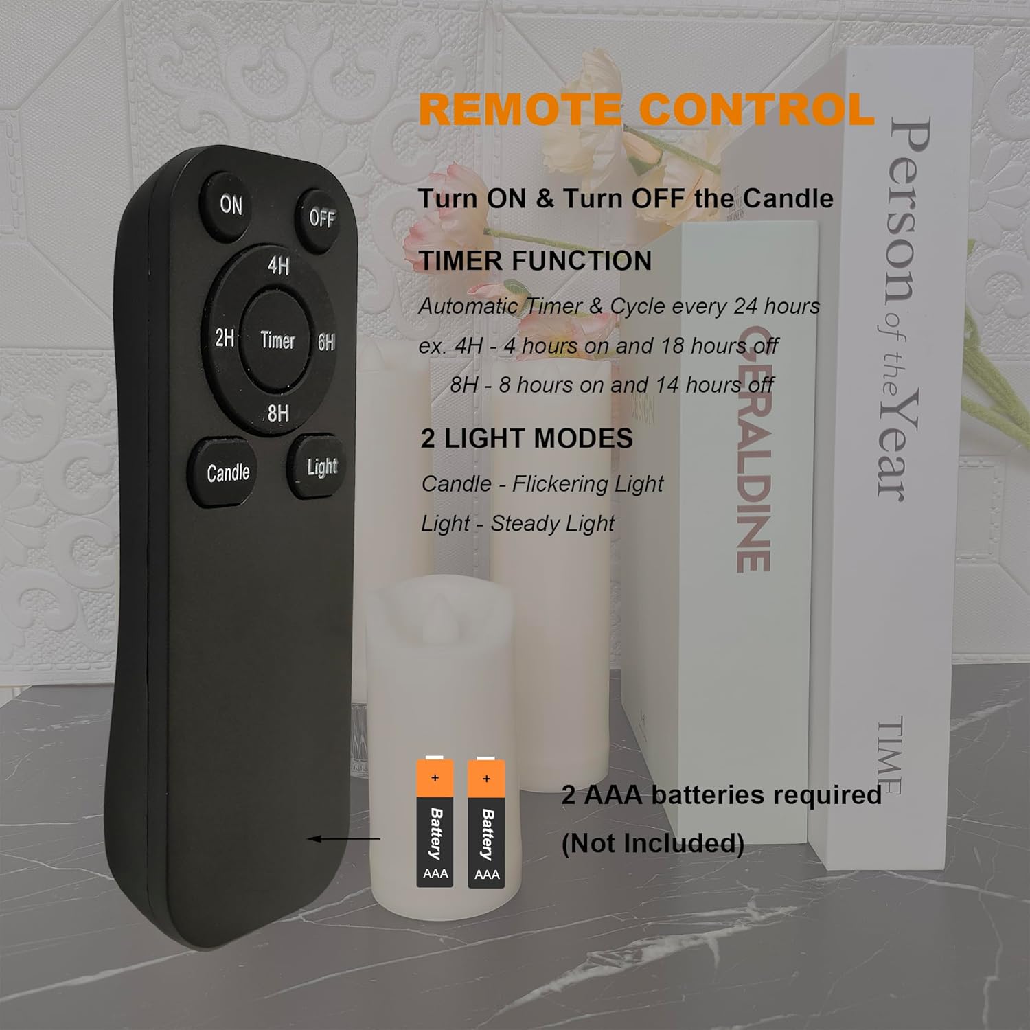 iZAN Paquete de 2 velas LED sin llama a pilas con control remoto para exteriores, impermeables, parpadeantes, luces decorativas para Halloween,