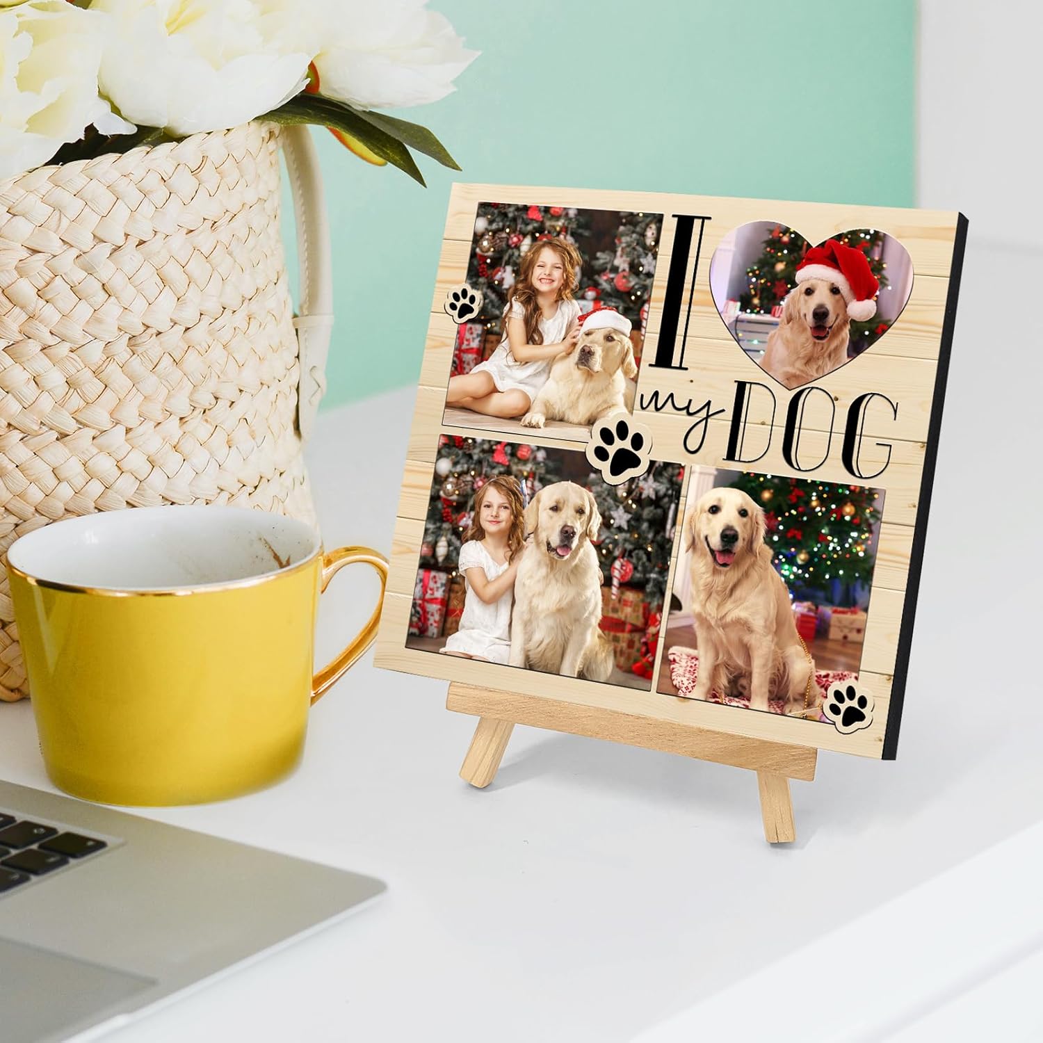 Marco de fotos de perro personalizado con caballete, regalo conmemorativo personalizado para mascotas para amantes de mascotas, retrato