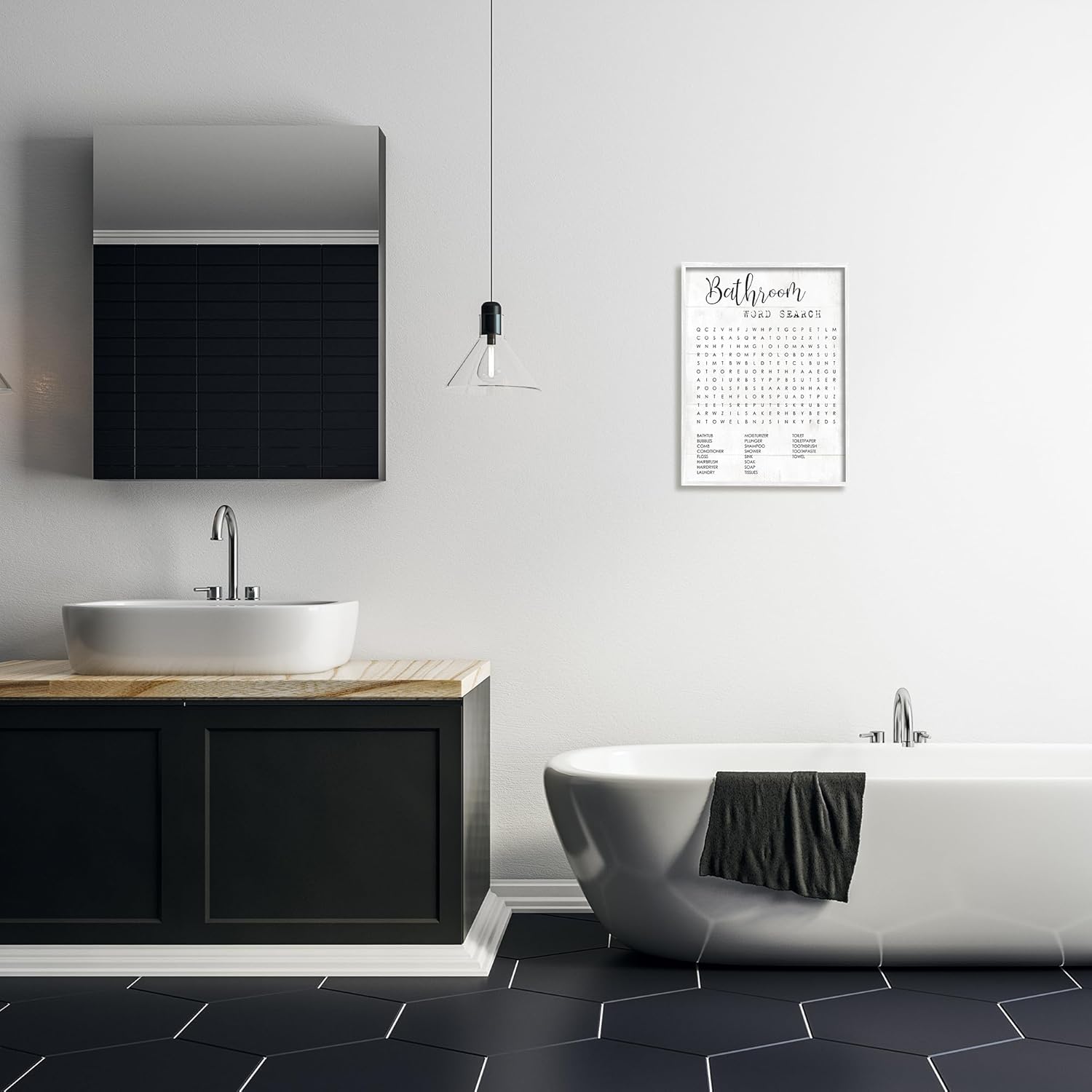 Stupell Industries Baño Búsqueda de palabras divertido familia diseño de palabras enmarcado Giclée Diseño de arte por Daphne Polselli