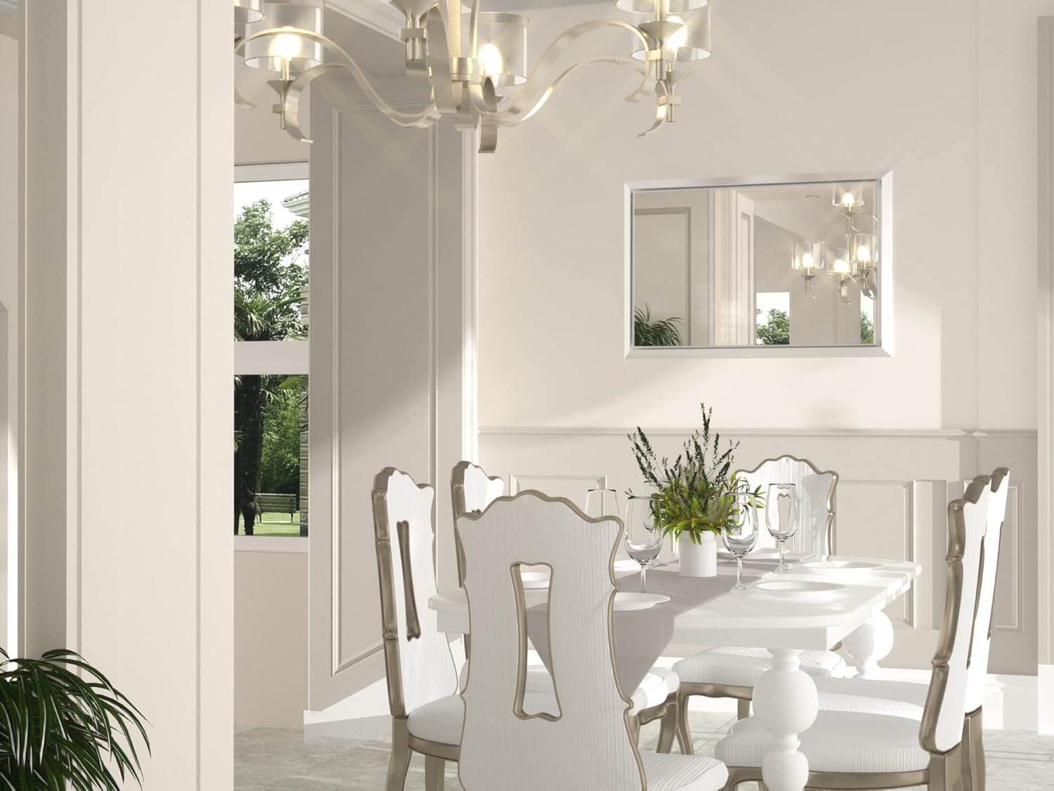 Wansi Shine Espejo plateado de 36 x 30 pulgadas para pared, espejo de baño con marco de metal de níquel cepillado para tocador, espejo rectangular