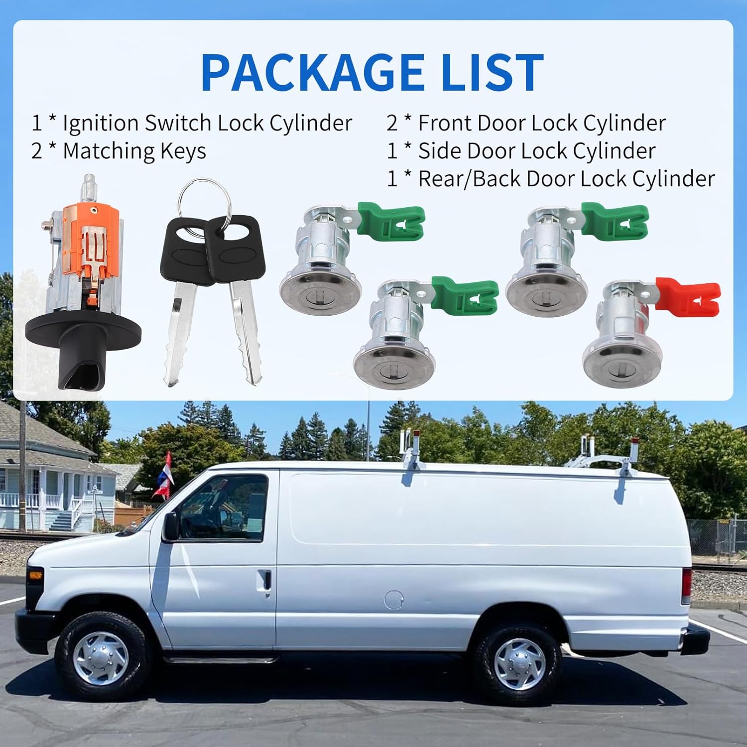 Cilindro de bloqueo de puerta con llave para Ford Econoline E150, Van E250, Van E350, Van E350, Van 1997-2018, reemplazo LC6177 + 703369 X4 + 597638