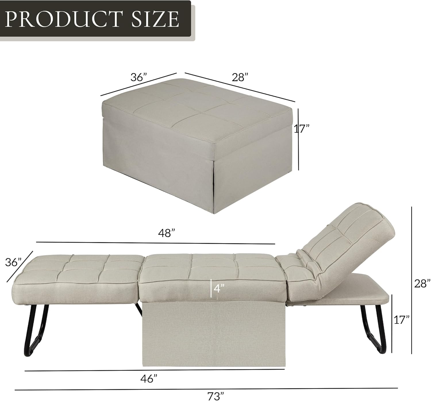 Sofá cama convertible, cama otomana plegable multifunción 4 en 1 con respaldo ajustable, moderna silla extraíble para sala de estar, apartamento,