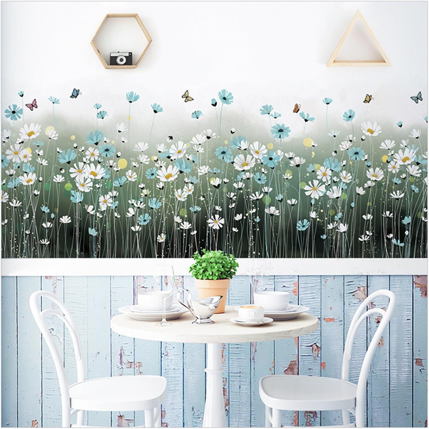 HINIHAO Decoración de pared de fondo de sala de estar, hojas verdes, plantas, flores, decoración de pared, diseño de habitación, calcomanía mural